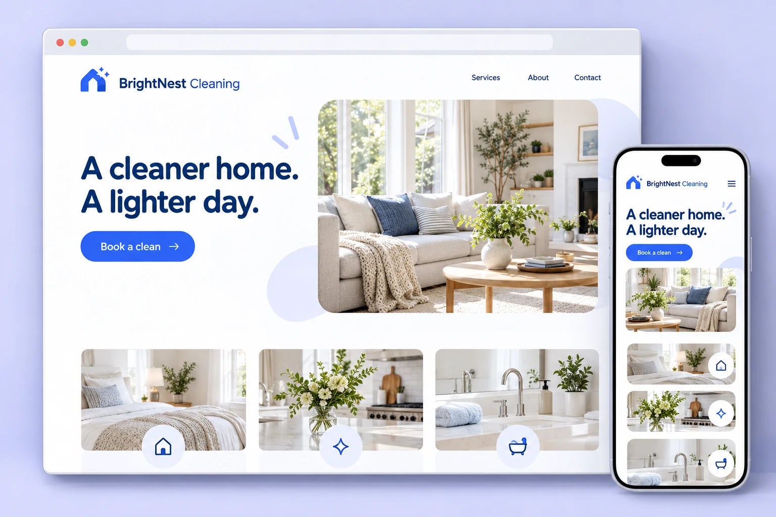 BrightNest Cleaning — desktop and mobile website concept