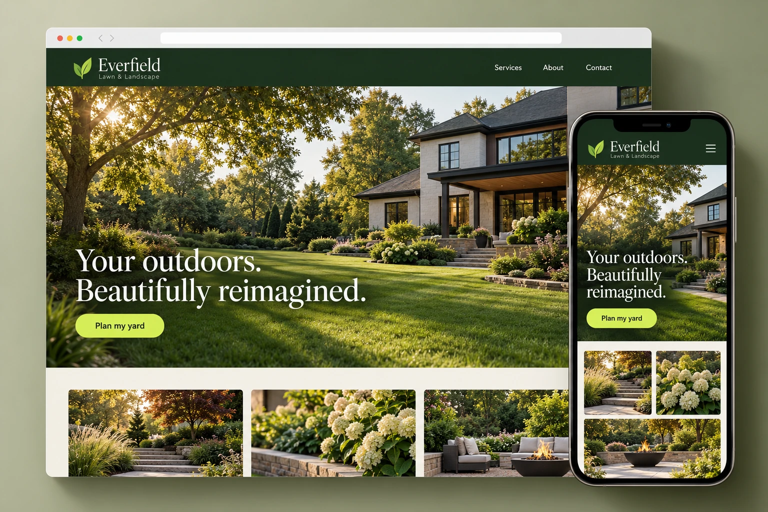 Everfield Lawn & Landscape — desktop and mobile website concept