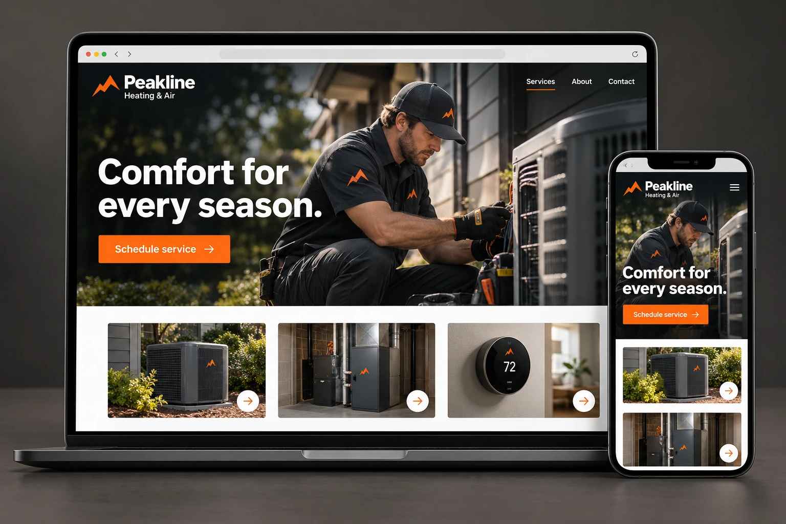 Peakline Heating & Air — desktop and mobile website concept