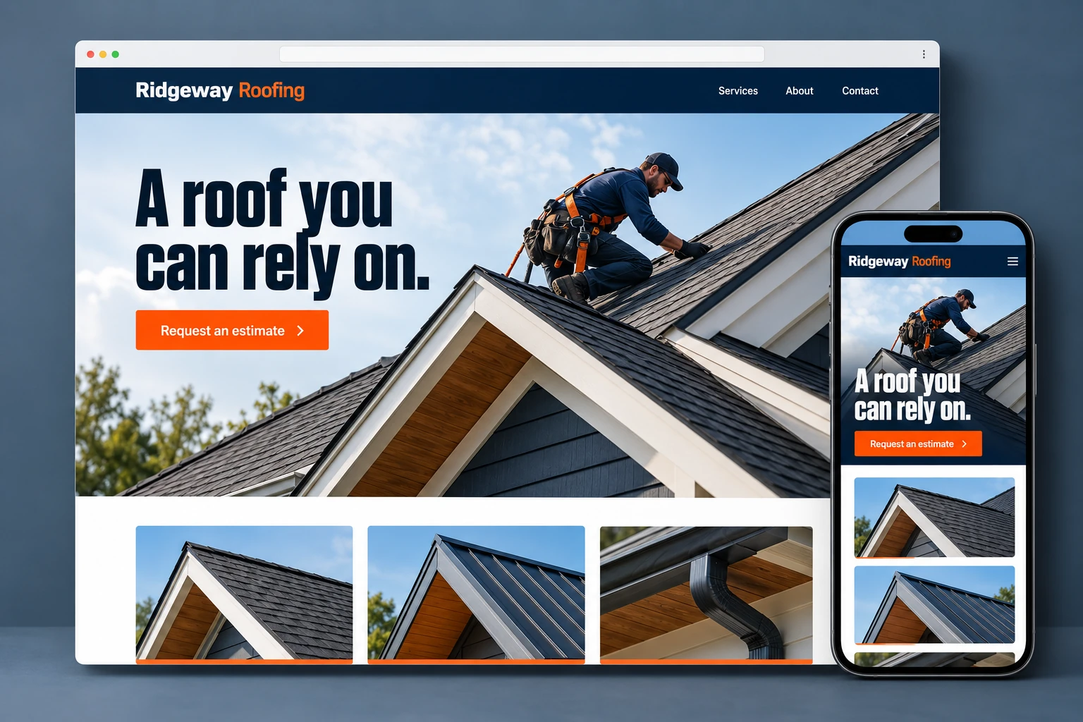 Ridgeway Roofing — desktop and mobile website concept